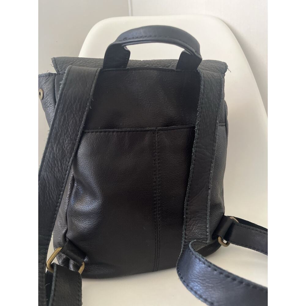 American Leather Co Black Leather Backpack Foldover Minimalist Pebbled Leather - Picture 10 of 16